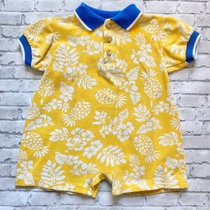 Vintage Hartstrings Yellow Tropical Pineapple Baby Romper